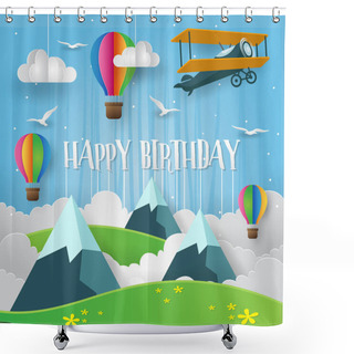Personality  Modern Summer Back To Nature Paper Art Style Happy Birthday Card Illustration Shower Curtains
