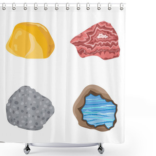Personality  Collectionof Semi Precious Gemstones Vector Stones And Mineral Colorful Shiny Jewelry Material Agate Geology Crystal Isolated On White Background. Shower Curtains