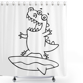 Personality  Funny Dragon Surfer Caught A Wave. Vector Illustration. Shower Curtains
