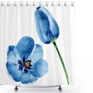 Personality  Blue Tulip Floral Botanical Flowers. Watercolor Background Illustration Set. Isolated Tulip Illustration Element. Shower Curtains