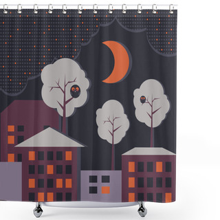 Personality  Vector Background With Houses At Night Time. Shower Curtains