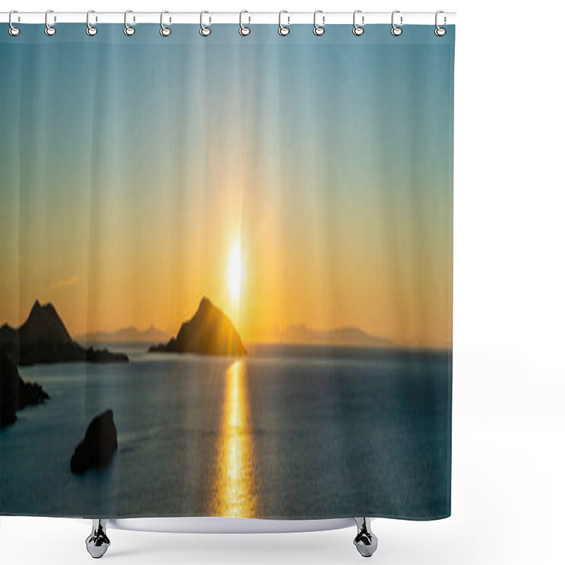 Personality  panoramic concept of sunset near scenic aegean sea in greece shower curtains