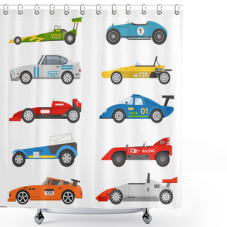 Personality  Retro Sport Car Vector Set. Shower Curtains