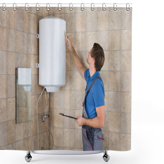 Personality  Plumber Checking Electric Boiler Shower Curtains