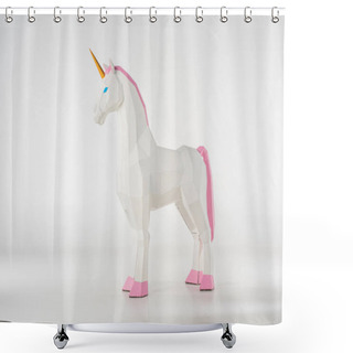 Personality  Unicorn Toy With Golden Horn With Pink Hooves On White Shower Curtains