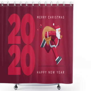 Personality  Santa Claus Running Year 2020 Shower Curtains