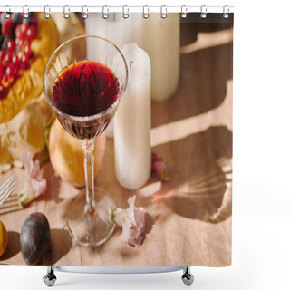Personality  Wineglass And Candles On Table In Garden Shower Curtains