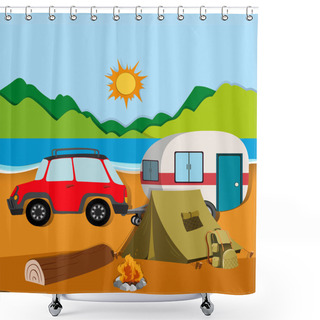 Personality  Cameground With Tent And Caravan Shower Curtains