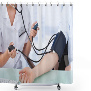 Personality  Doctor Checking Blood Pressure Shower Curtains