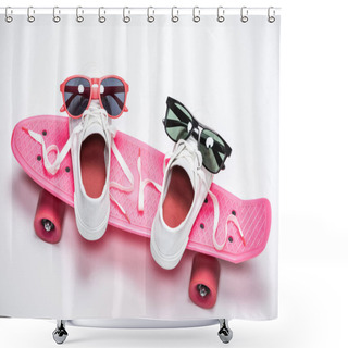 Personality  Sneakers And Sunglasses On Skateboard Shower Curtains