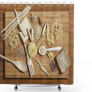 Personality  Art Composition Of Pasta, Grains,  Whole Grain Bread, Wooden Kit Shower Curtains