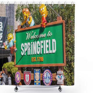 Personality  LA, USA - 2nd November 2018: Simpsons Springfield Sign At Universal Studios Hollywood, LA, USA Shower Curtains