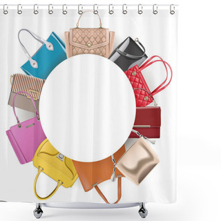 Personality  Vector Round Blank Frame With Handbags Isolated On White Background Shower Curtains