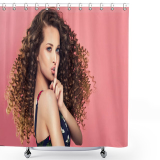 Personality  Beautiful Model Girl With Long  Curly Hair . Care Products ,hair Coloring Shower Curtains