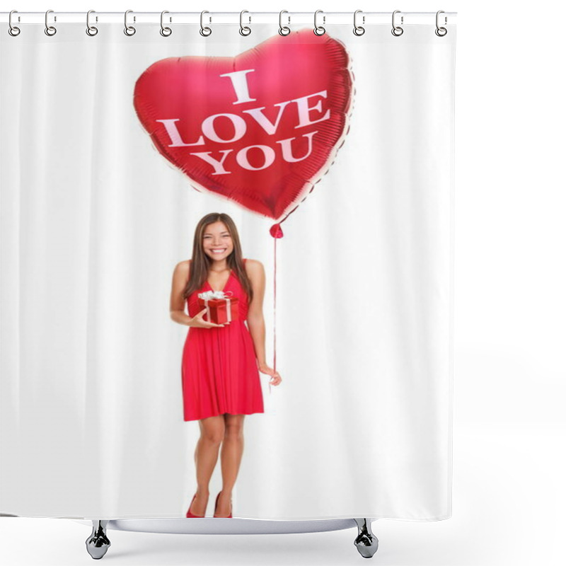 Personality  Woman holding gift and heart balloon shower curtains