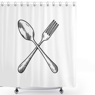 Personality  Spoon And Fork Hand Drawn Illustration Vector Shower Curtains