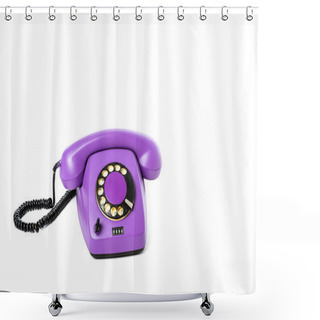 Personality  Close-up View Of Purple Rotary Telephone Isolated On White  Shower Curtains