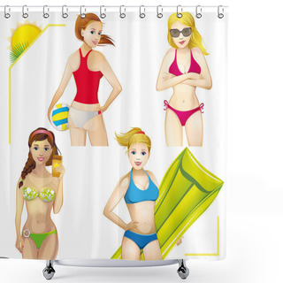 Personality  Set Of Girls In Bikinis Shower Curtains