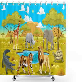 Personality  African Landscape With Animals.  Shower Curtains