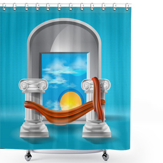 Personality  Wonderful Sunset View Between Roman Columns. Vector Background. Shower Curtains