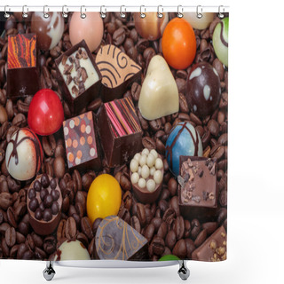 Personality  Set Of A Various Chocolate Pralines And Coffee Beans Shower Curtains