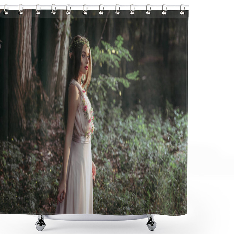 Personality  Beautiful Mystic Elf In Elegant Flower Dress In Woods Shower Curtains