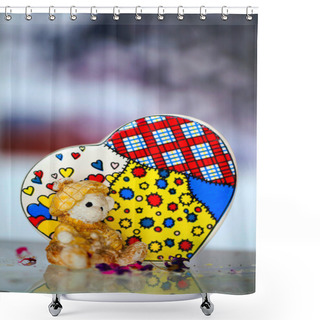 Personality  Bear Toy And Heart Shower Curtains