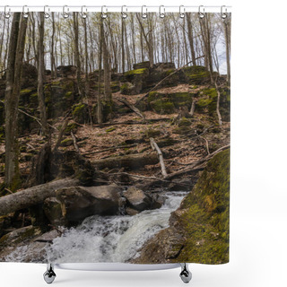 Personality  Low Angle View Of Mountain River Near Stones In Moss In Forest  Shower Curtains