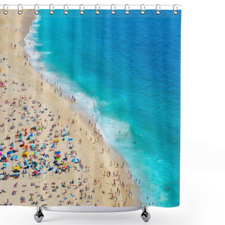Personality  Crowded  Ocean Beach In A Bright Summer Sunny Day. Nazare, Portugal Shower Curtains