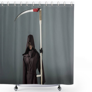 Personality  Woman In Death Costume Holding Scythe On Grey Shower Curtains