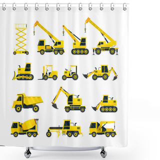 Personality  Construction Vehicles Objects Yellow Set Shower Curtains