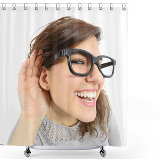 Personality  Close Up Of A Woman Listening With Her Hand In The Ear Shower Curtains