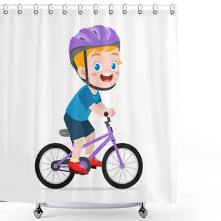 Personality  Little Kid Ride Bike And Wear Helmet Shower Curtains
