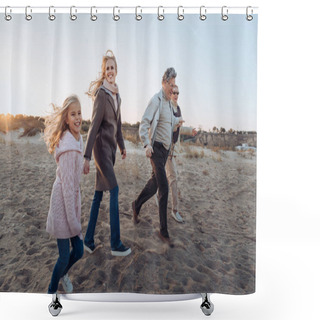 Personality  Multigenerational Family Walking On Beach Shower Curtains