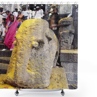 Personality  An Idol Of Elephant At Entrance Of Temple, Jejuri, Maharashtra, India  Shower Curtains