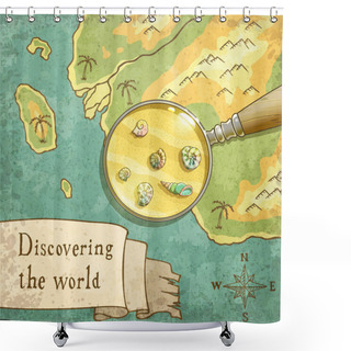 Personality  Magnifier Showing Beautiful Nature On The Old Map Shower Curtains
