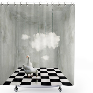 Personality  Clouds And Ducks In A Surreal Room Shower Curtains