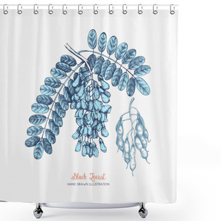 Personality  Vector Frame With Delicate Robinia Flowers. Shower Curtains