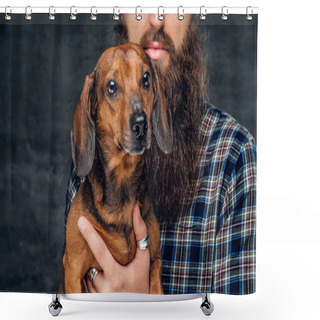 Personality  Cute Badger Dog And Bearded Man Shower Curtains