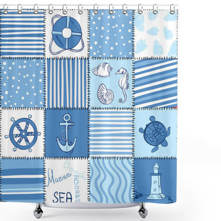 Personality  Vector Sea Seamless Pattern Patchwork Shower Curtains