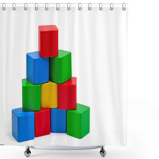 Personality  Colorful Wooden Toy Blocks Against White Background Shower Curtains
