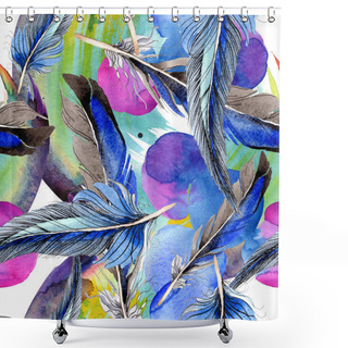 Personality  Bird Feathers From Wing. Watercolor Background Illustration Set. Seamless Background Pattern. Fabric Wallpaper Print Texture. Shower Curtains