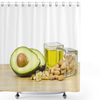 Personality  Good Fats Diet (avocado, Dry Fruits And Oil) Shower Curtains
