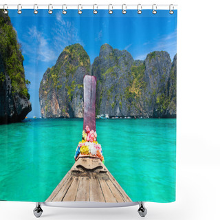 Personality  Wooden Boad In Maya Bay, Thailand. Shower Curtains