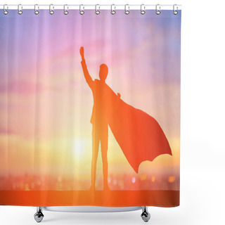 Personality  Silhouette Of Super Businessman Back You  Feeling  Excited On The Mountain Shower Curtains