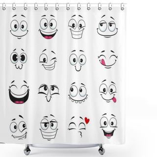 Personality  Face Expression Isolated Vector Icons, Funny Cartoon Emoji Dreaming, Fall In Love, Laughing And Smile. Facial Feelings, Emoticons Kissing, Happy And Show Tongue, Toothy. Positive Face Expressions Set Shower Curtains