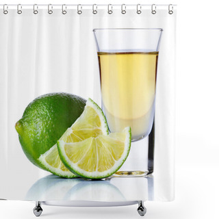 Personality  Gold Tequila Shot With Lime Isolated On White Shower Curtains