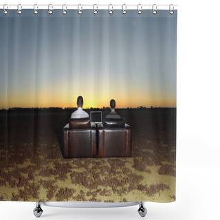 Personality  Business People In Arm Chairs At Sunset Shower Curtains