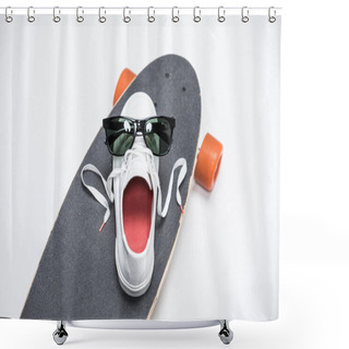 Personality  Sneaker And Sunglasses On Skateboard Shower Curtains