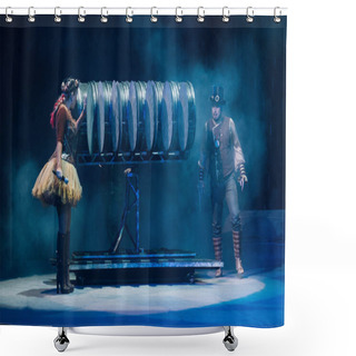 Personality  KYIV, UKRAINE - NOVEMBER 1, 2019: Performers With Stage Props In Smoke At Circus Stage Shower Curtains